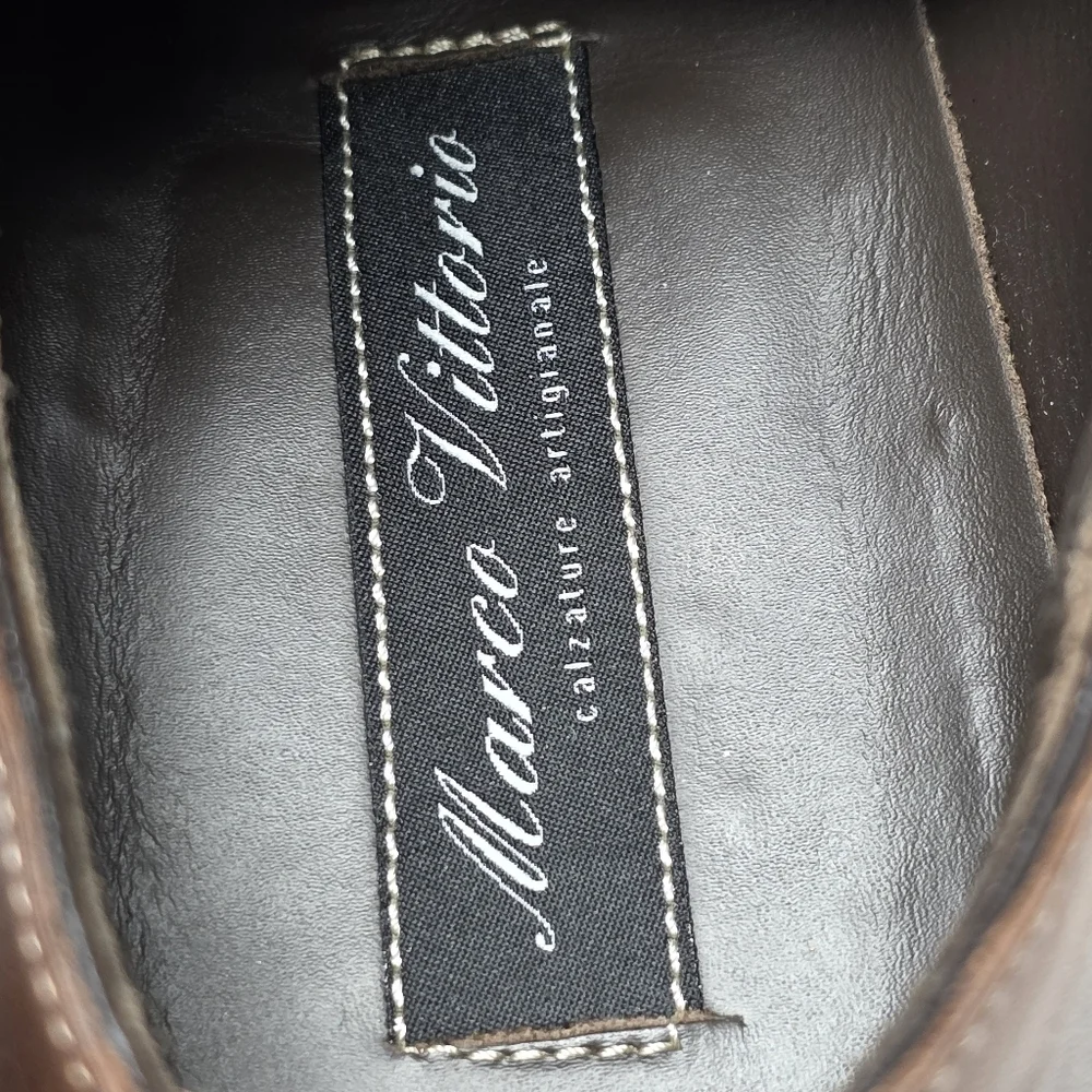 Marco Vittorio Plain-Toe Dress Shoe Men Sz 7.5 Brown Lace Made In Italy Preowned